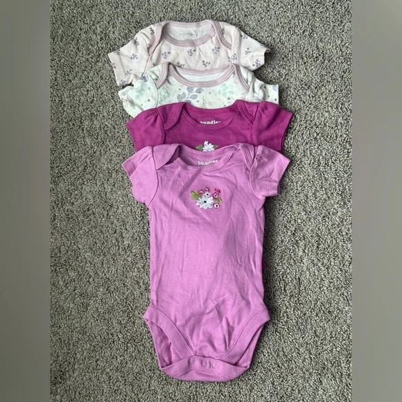 4/$16 Pink and Purple Baby Onesie Set 4 pieces Brand New - Picture 1 of 8